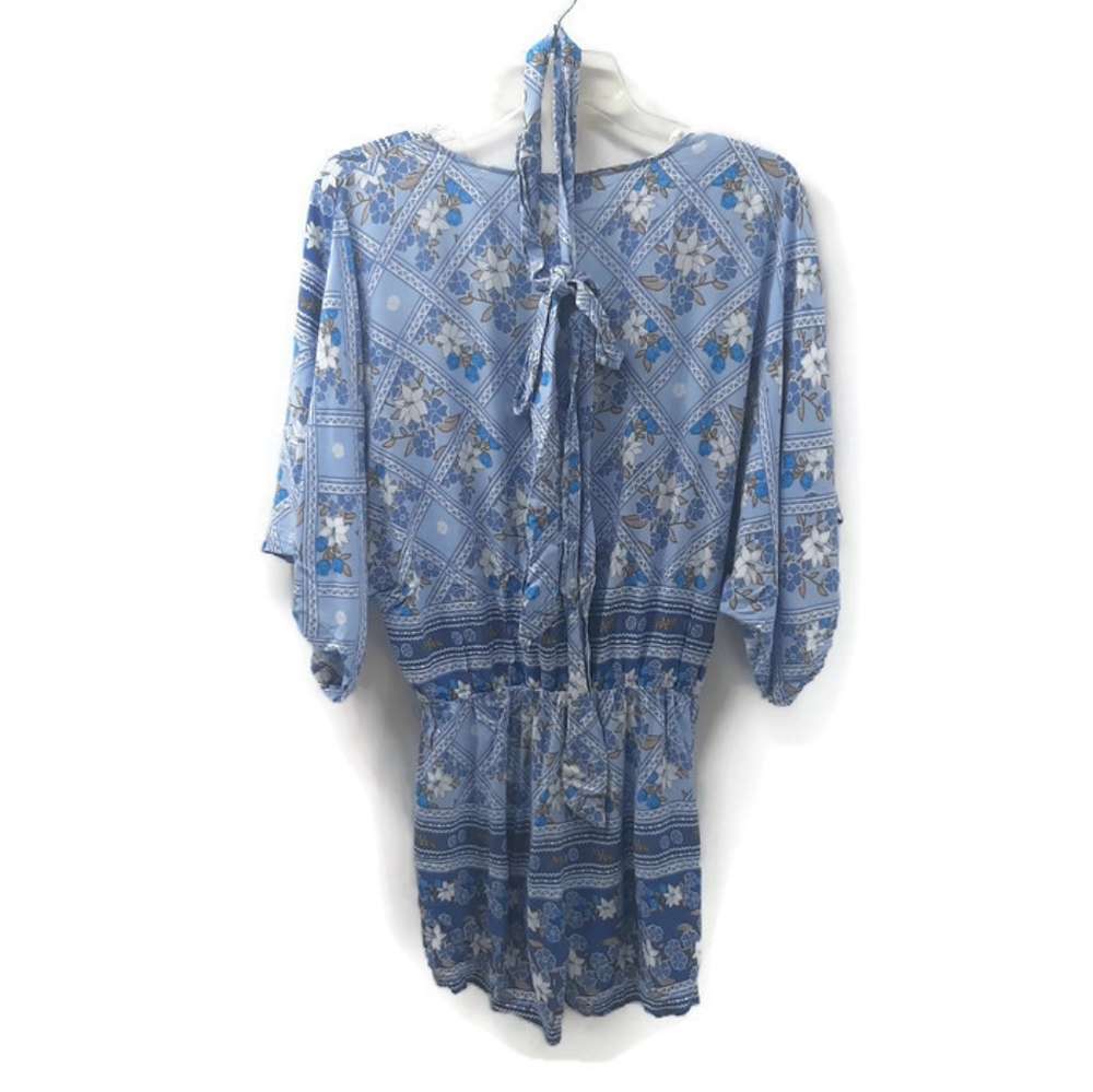 Lulus Dominica Blue Floral Print Surplice Romper S - Picture 5 of 12